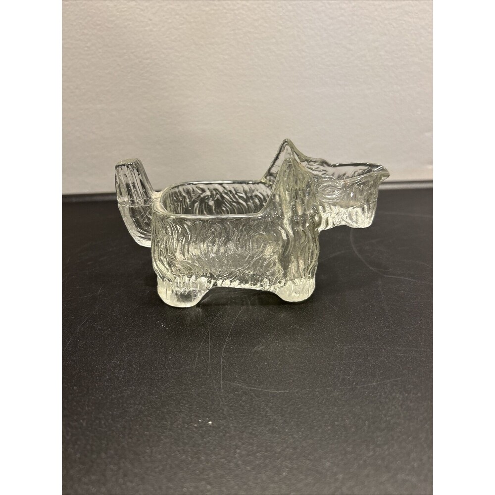 Vintage Grape Nuts L E SMITH Clear Glass Scottie Dog Creamer Spoon Holder